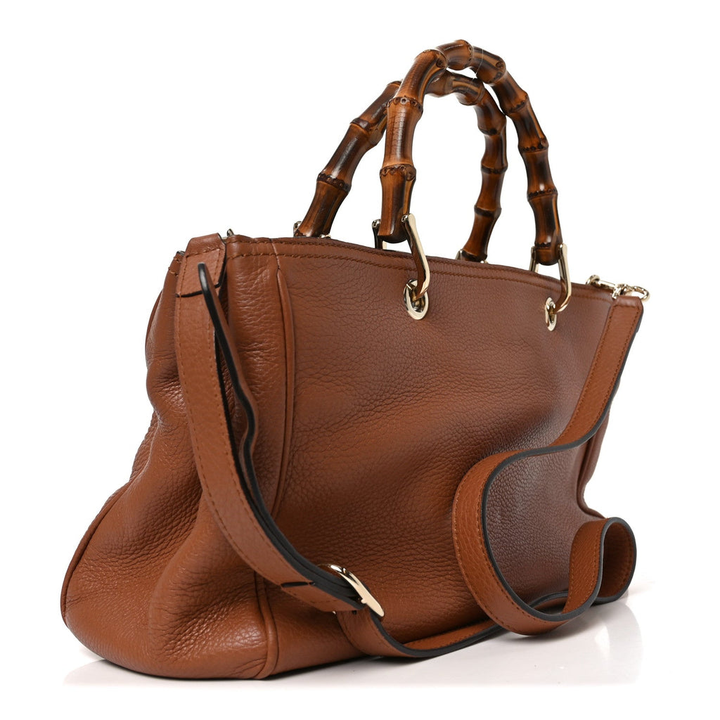 Gucci Pebbled Calfskin Medium Bamboo Shopper Tote Acero
