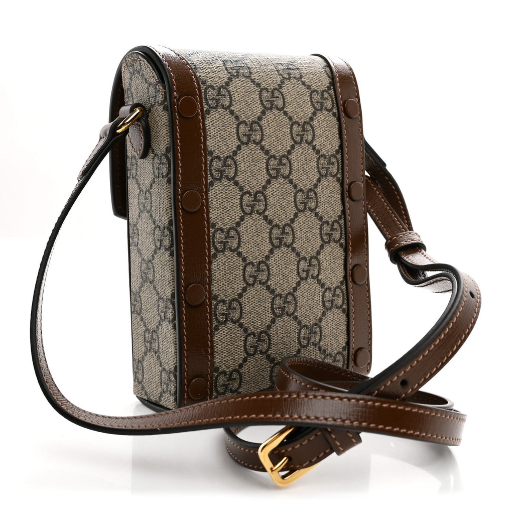 Gucci GG Supreme Monogram Mini Horsebit 1955 Crossbody Bag Beige Brown Sugar