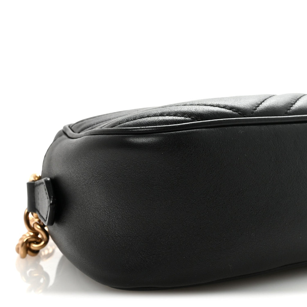Gucci Calfskin Matelasse Small GG Marmont Chain Shoulder Bag Black