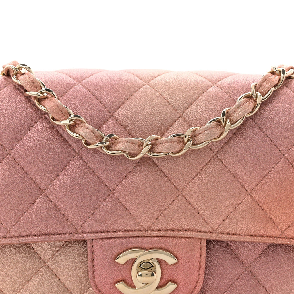 Chanel Metallic Lambskin Quilted Ombre Mini Rectangular Flap Pink