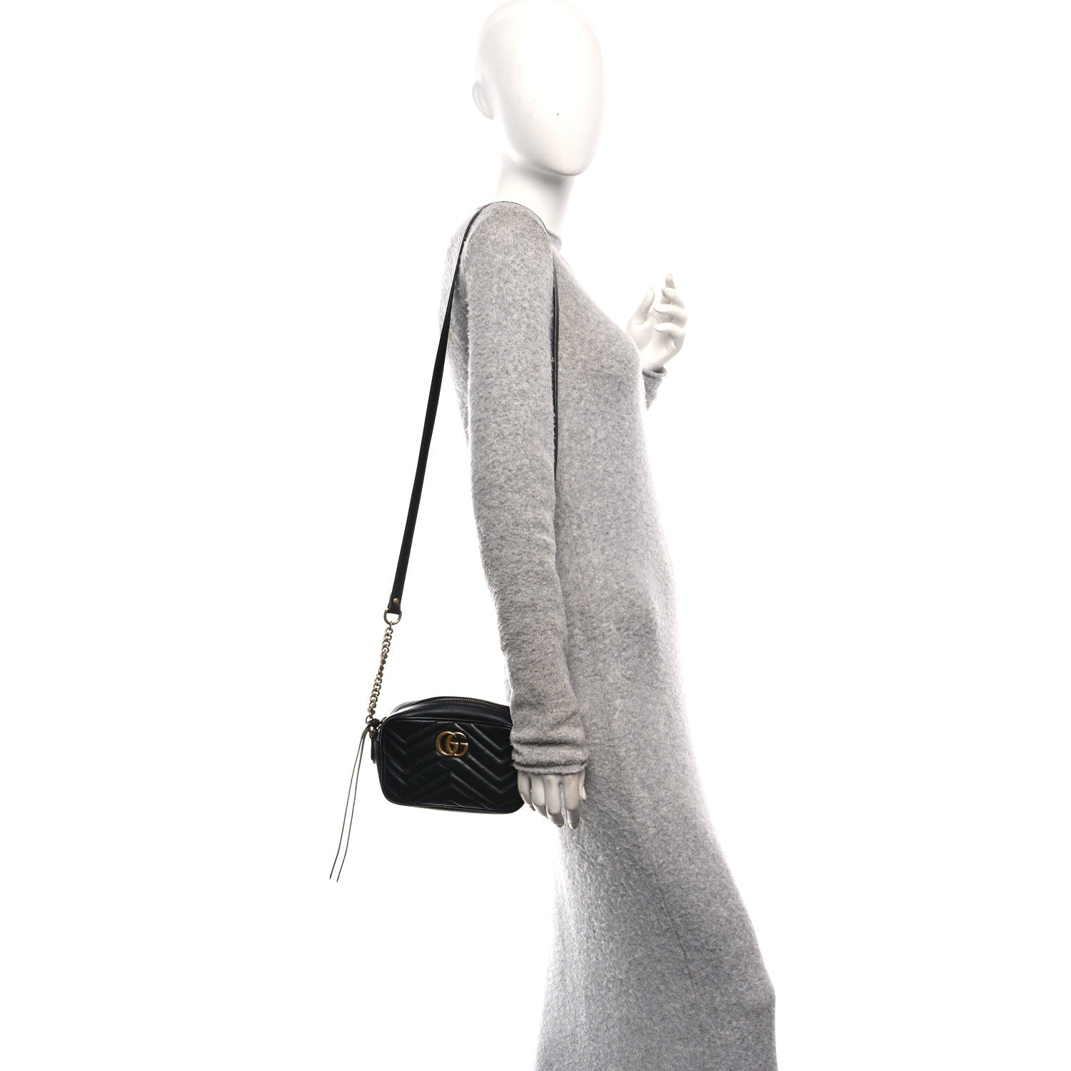 Gucci Calfskin Matelasse Mini GG Marmont Chain Shoulder Bag Black