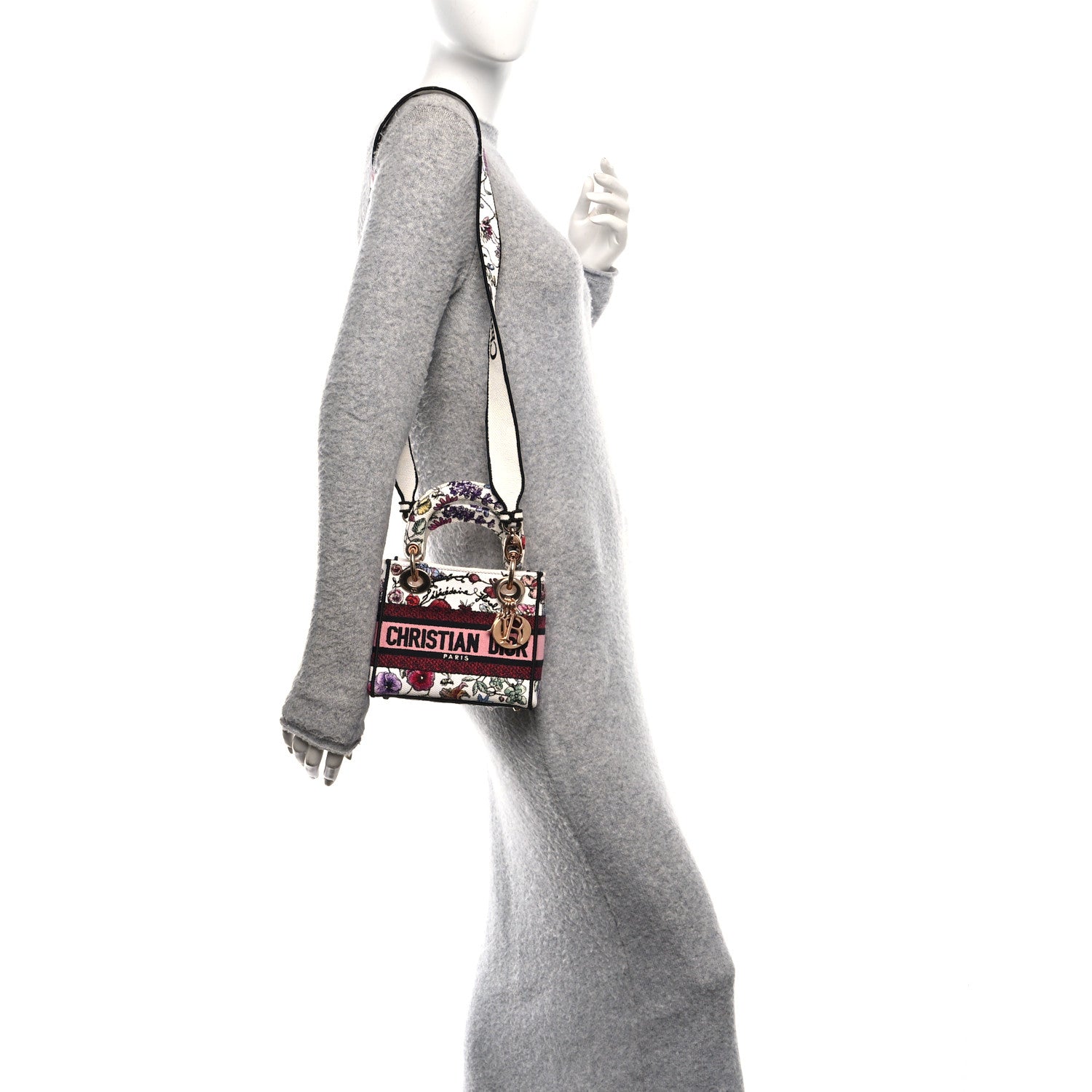 Christian Dior Canvas Florilegio Embroidered Mini Lady D-Lite White Multicolor