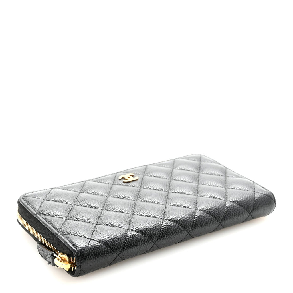 Caviar Quilted Large Gusset Zip Around Wallet Black