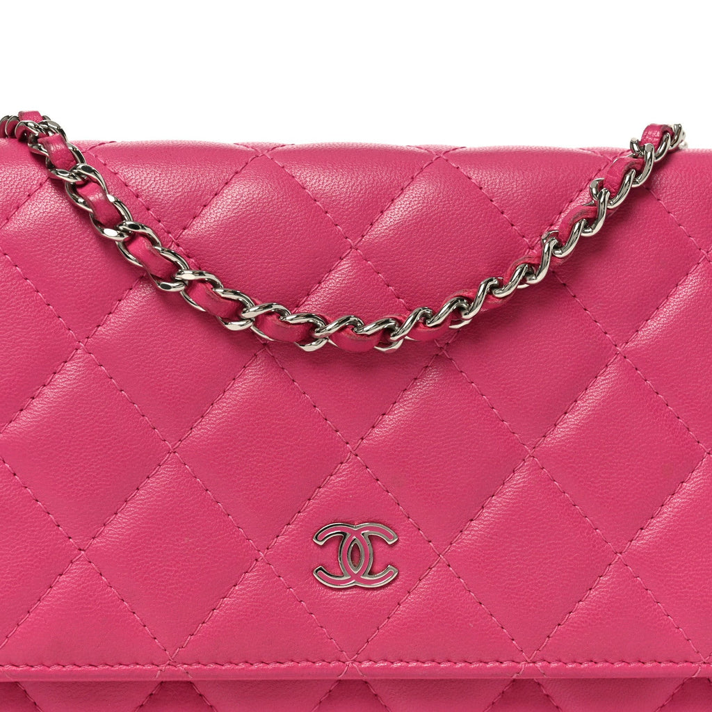 Chanel Lambskin Quilted Wallet On Chain WOC Dark Pink
