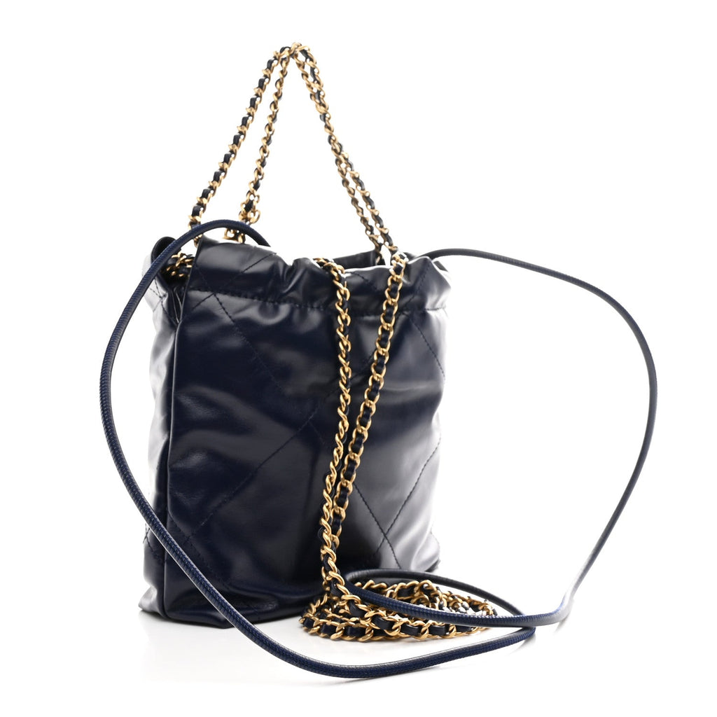 Chanel Shiny Calfskin Quilted Mini Chanel 22 Navy Blue