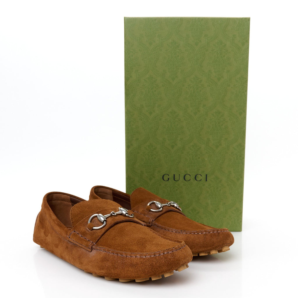 Gucci Suede Mens Horsebit Driver Loafers 9 Cuir