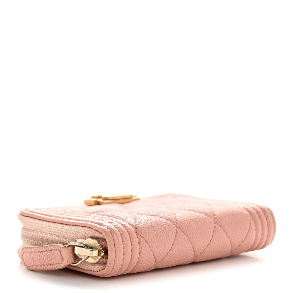 Caviar Quilted Boy Zip Around Coin Purse Wallet Light Pink