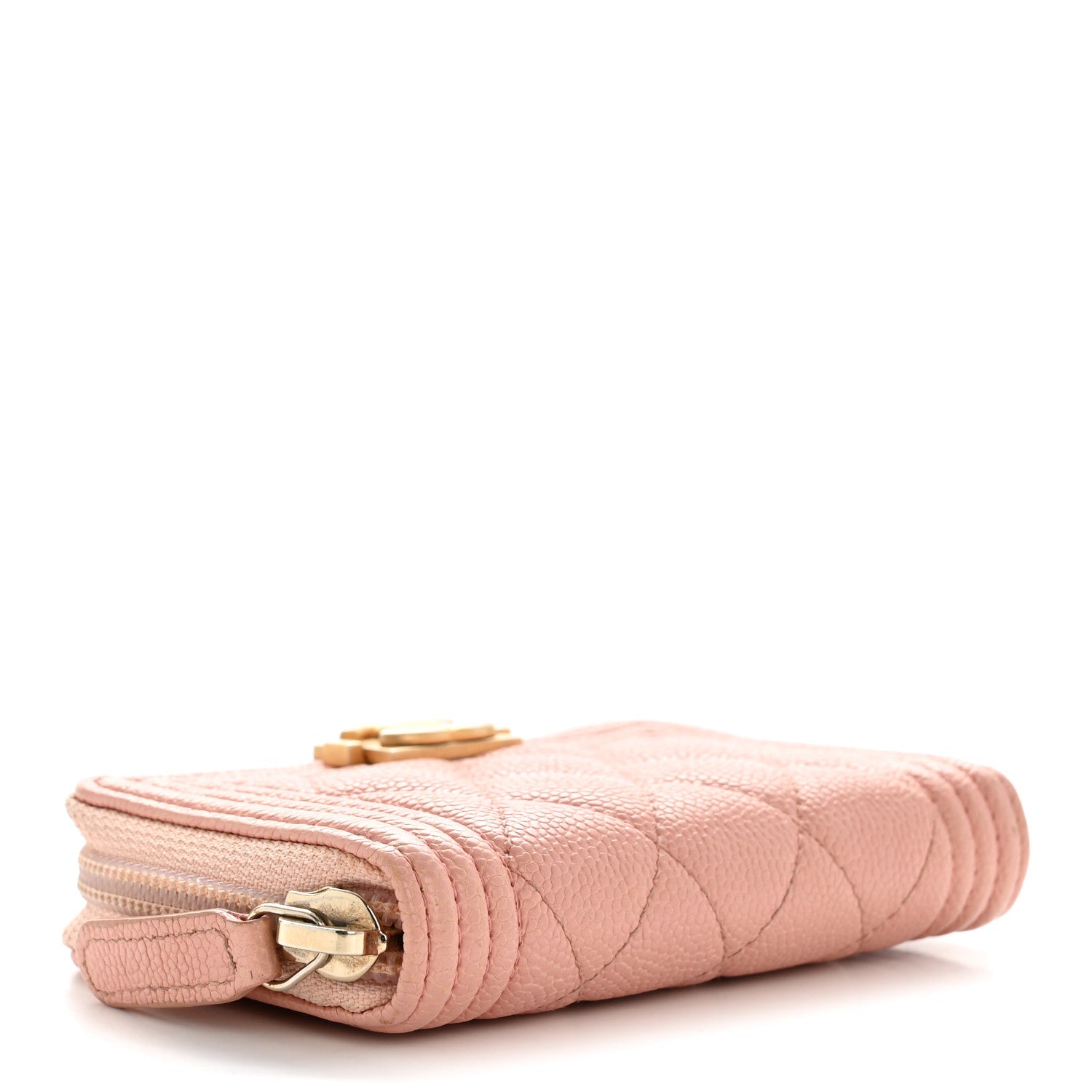 Caviar Quilted Boy Zip Around Coin Purse Wallet Light Pink