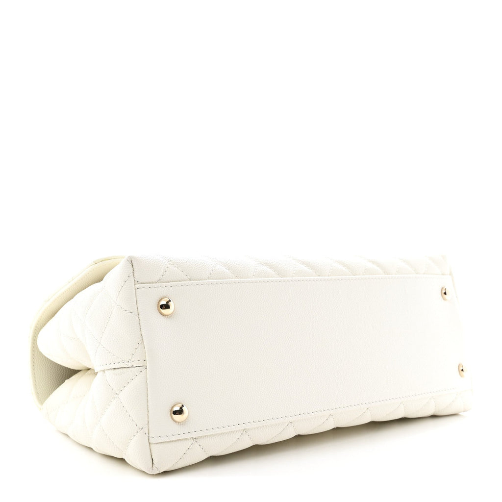 Chanel Caviar Quilted Small Coco Handle Flap White