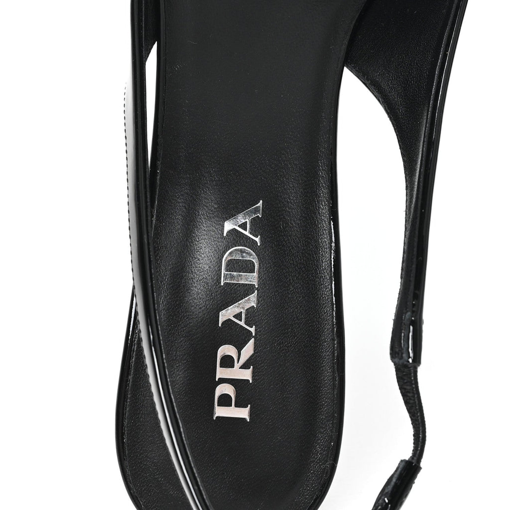 Prada Vernice Logo Pointed Toe Slingback Pumps 40 Black