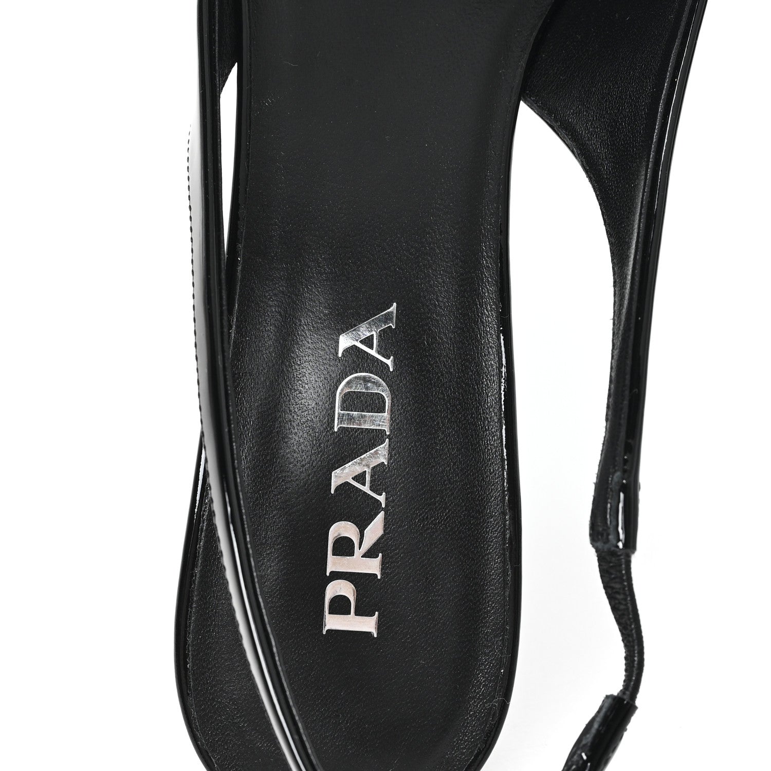 Prada Vernice Logo Pointed Toe Slingback Pumps 40 Black