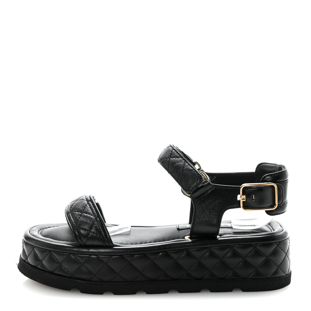 Lambskin Quilted Platform Sandals 37 Black