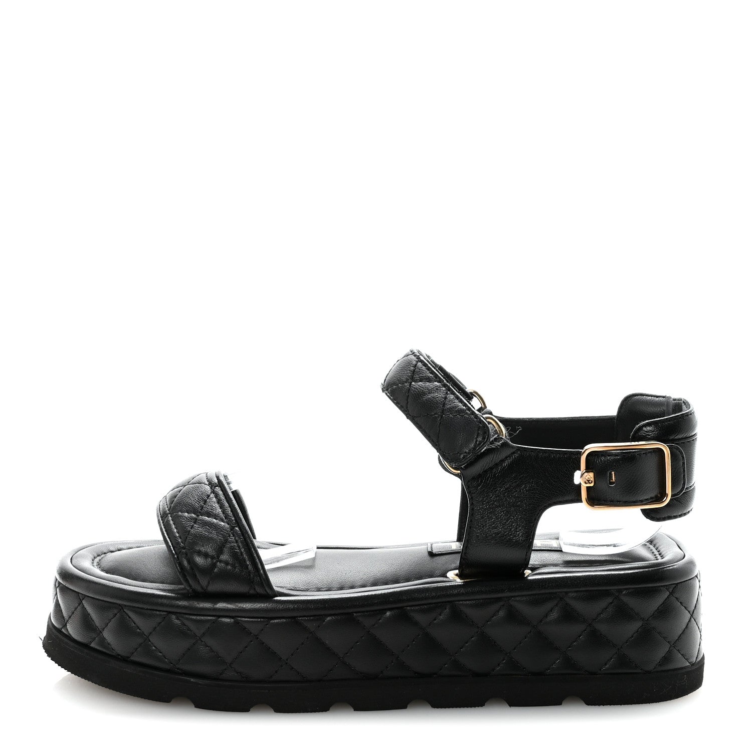 Lambskin Quilted Platform Sandals 37 Black