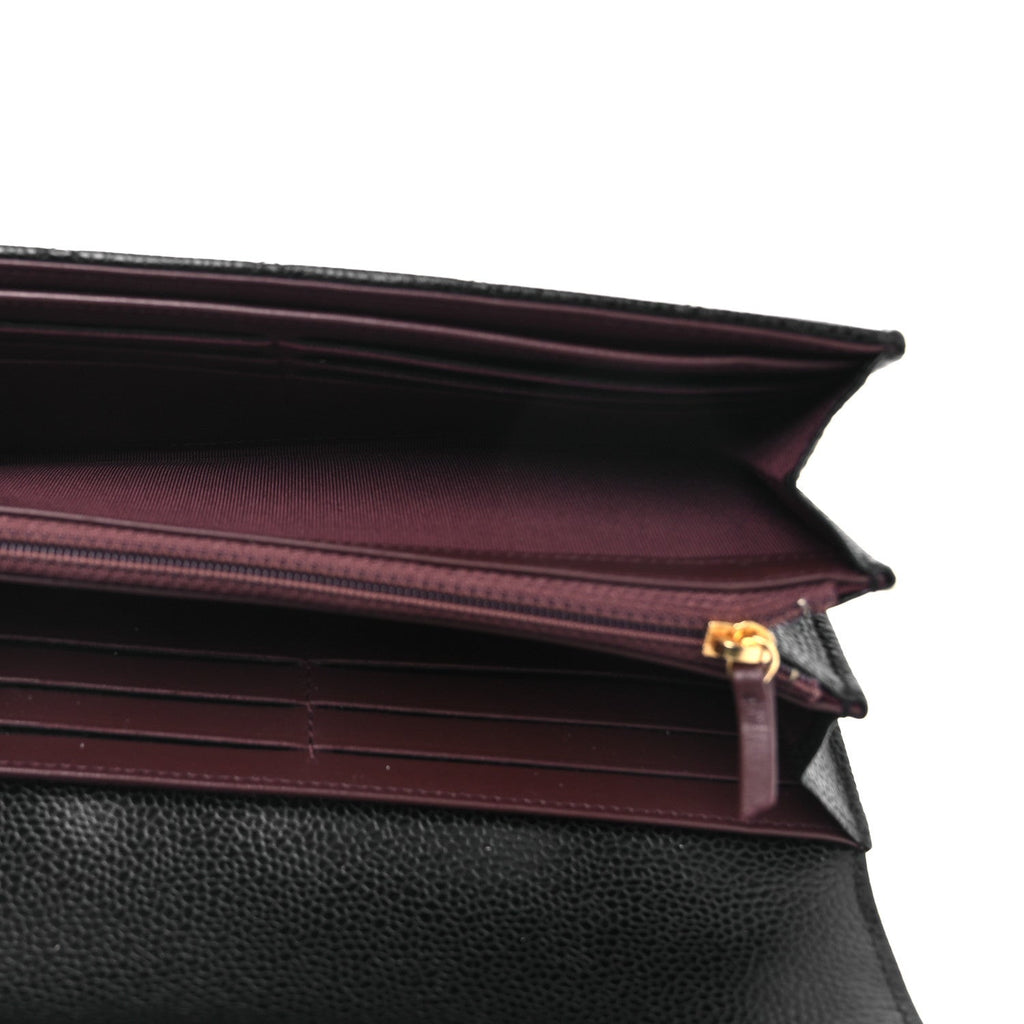 Caviar Quilted Large Gusset Flap Wallet Black