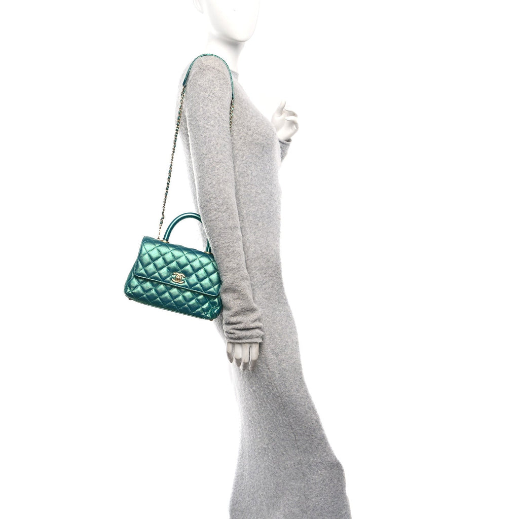 Chanel Metallic Caviar Quilted Mini Coco Handle Flap Blue