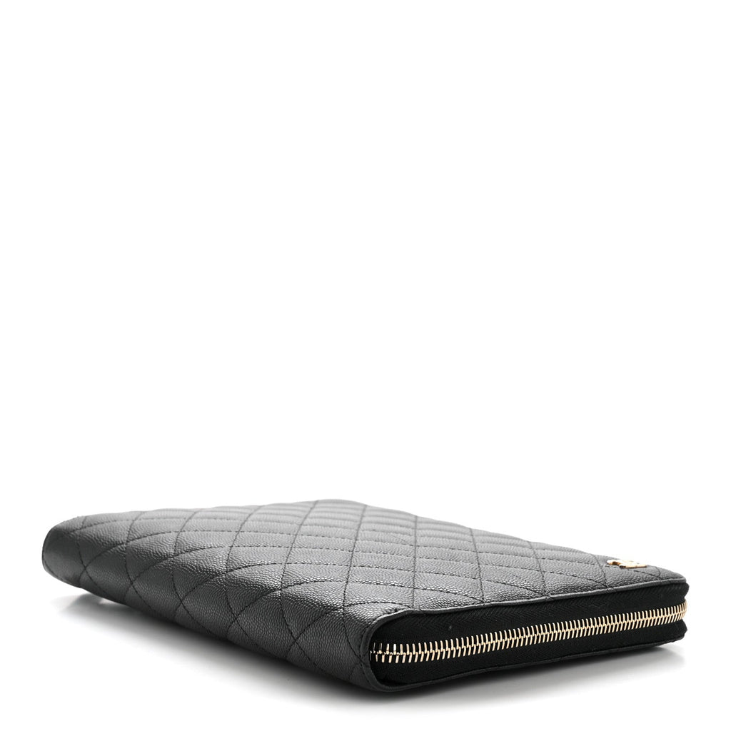 Caviar Quilted Zip Around Notebook Agenda Cover Black