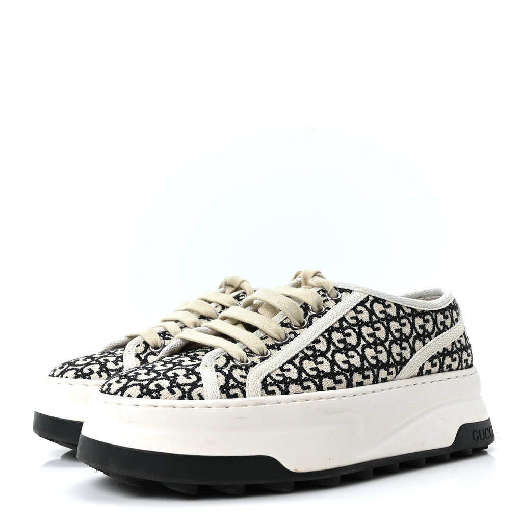Gucci GG Monogram Jacquard Womens 1977 Tennis Platform 52mm Sneakers 36.5 Black Mystic White