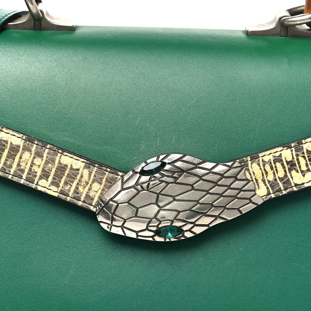 Gucci Calfskin Snakeskin Small Lilith Top Handle Bag Green