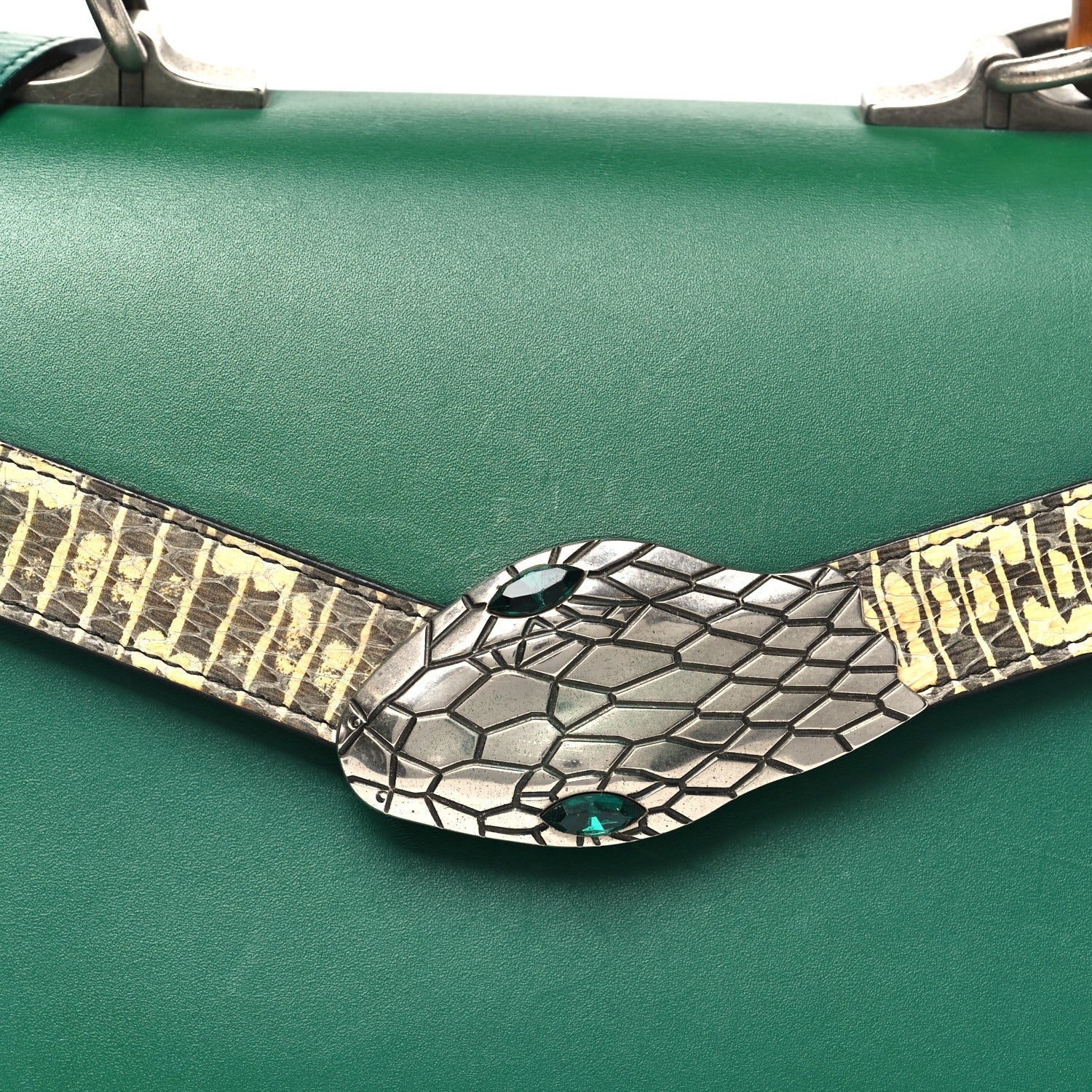 Gucci Calfskin Snakeskin Small Lilith Top Handle Bag Green