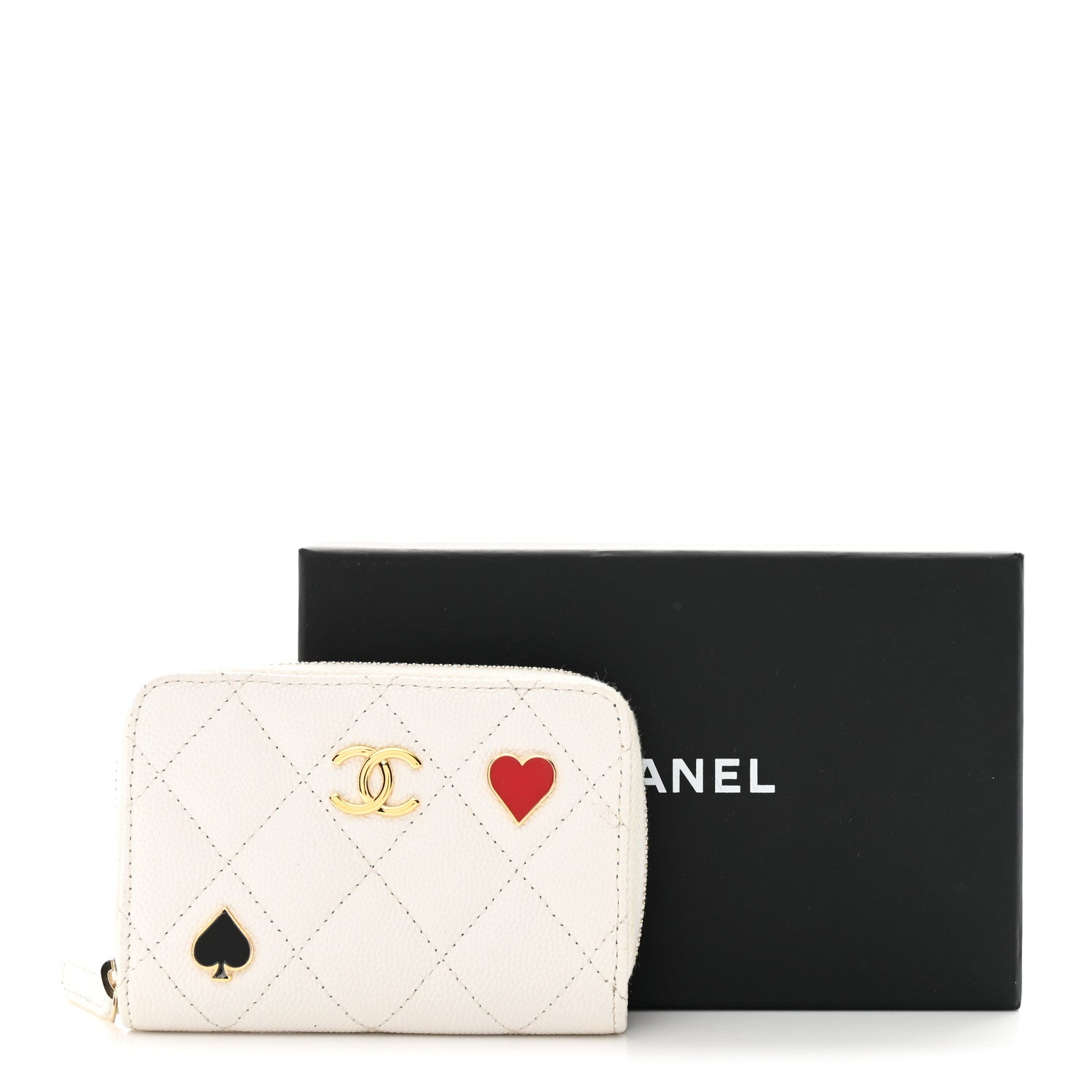 Caviar Enamel Coco Casino Quilted Zip Coin Purse White