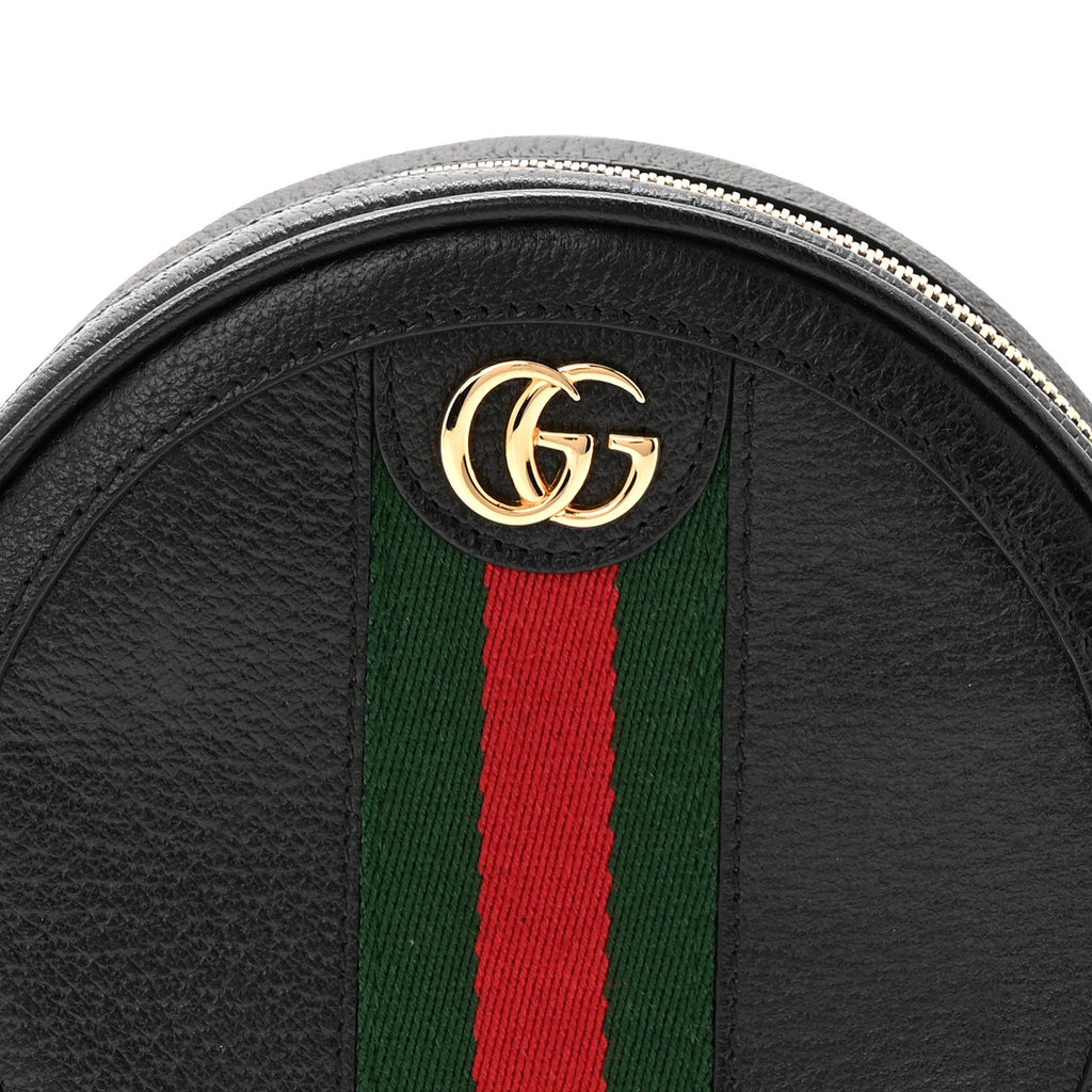 Gucci Textured Calfskin Web Ophidia Round Wrist Wallet Black