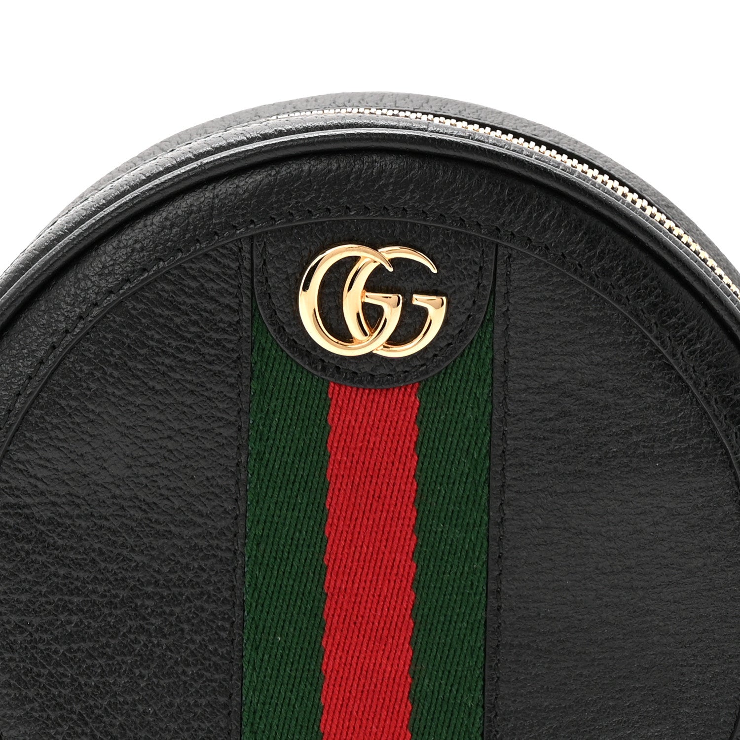 Gucci Textured Calfskin Web Ophidia Round Wrist Wallet Black