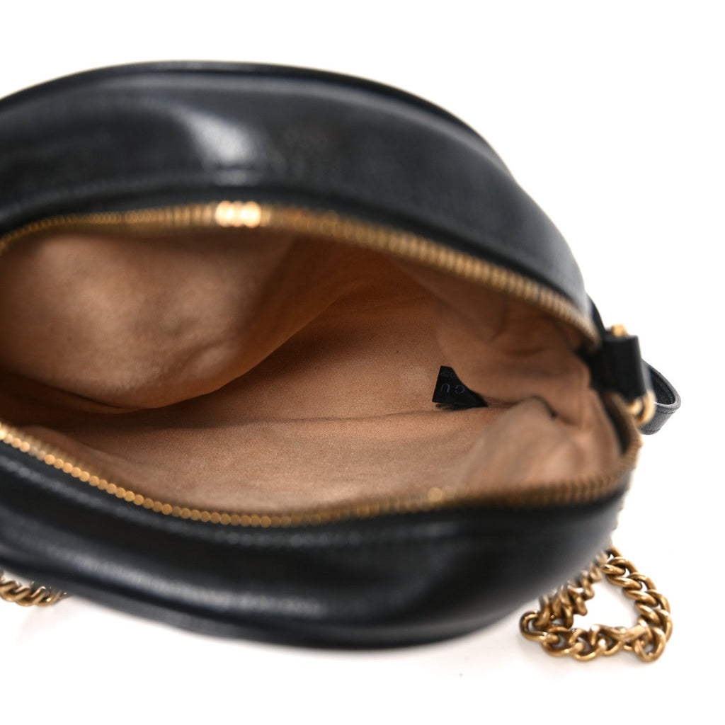 Gucci Azalea Calfskin Matelasse Heart Mini GG Marmont Round Shoulder Bag Black