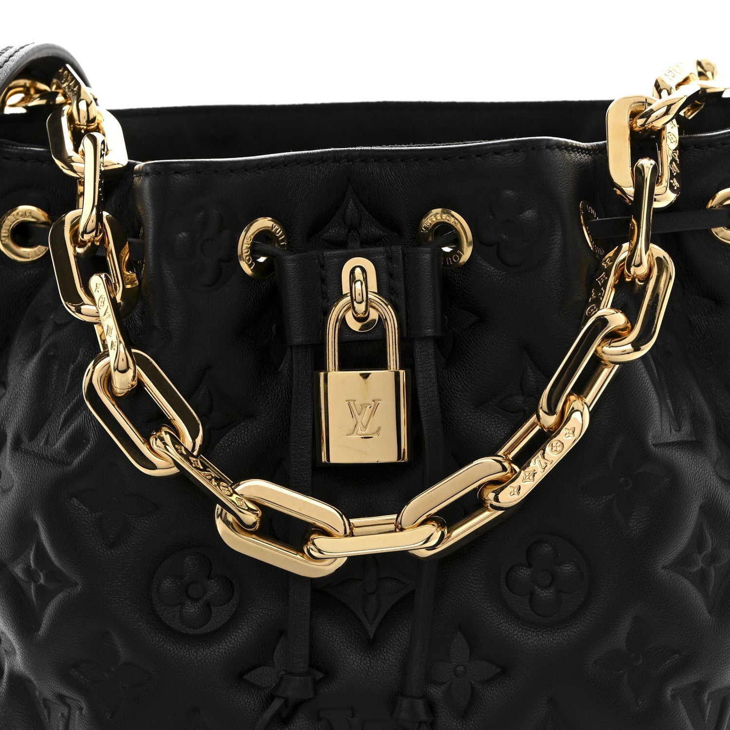 Louis Vuitton Lambskin Embossed Monogram Coussin Bucket Black