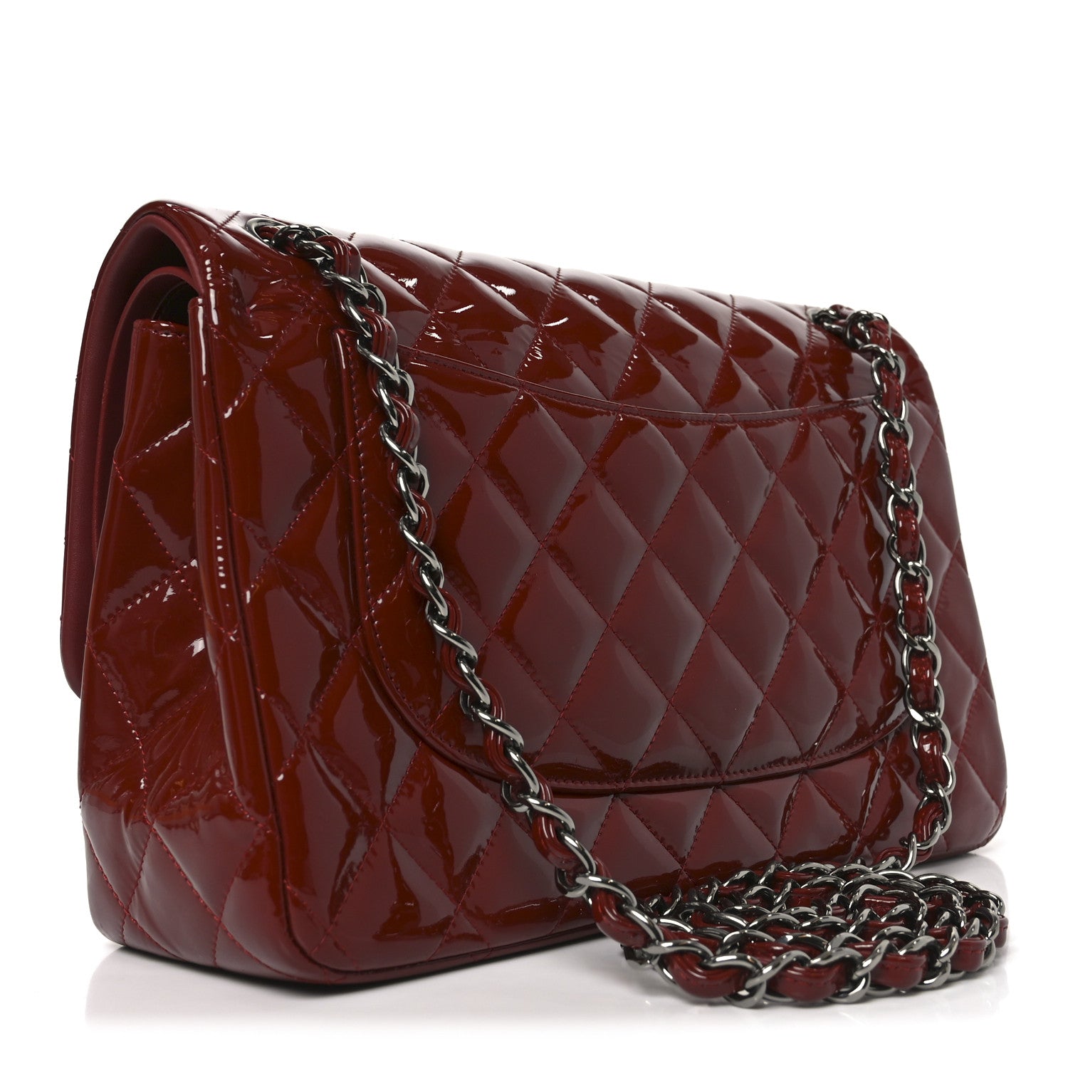 Chanel Patent Quilted Jumbo Double Flap Dark Red