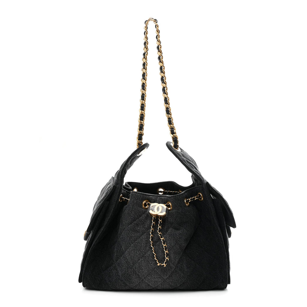 Chanel Washed Denim Quilted Small Chanel 25 Handbag Black