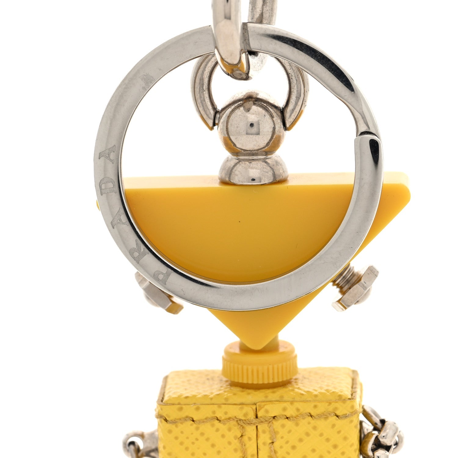 Prada Saffiano Edward Robot Trick Keychain Sunny Yellow