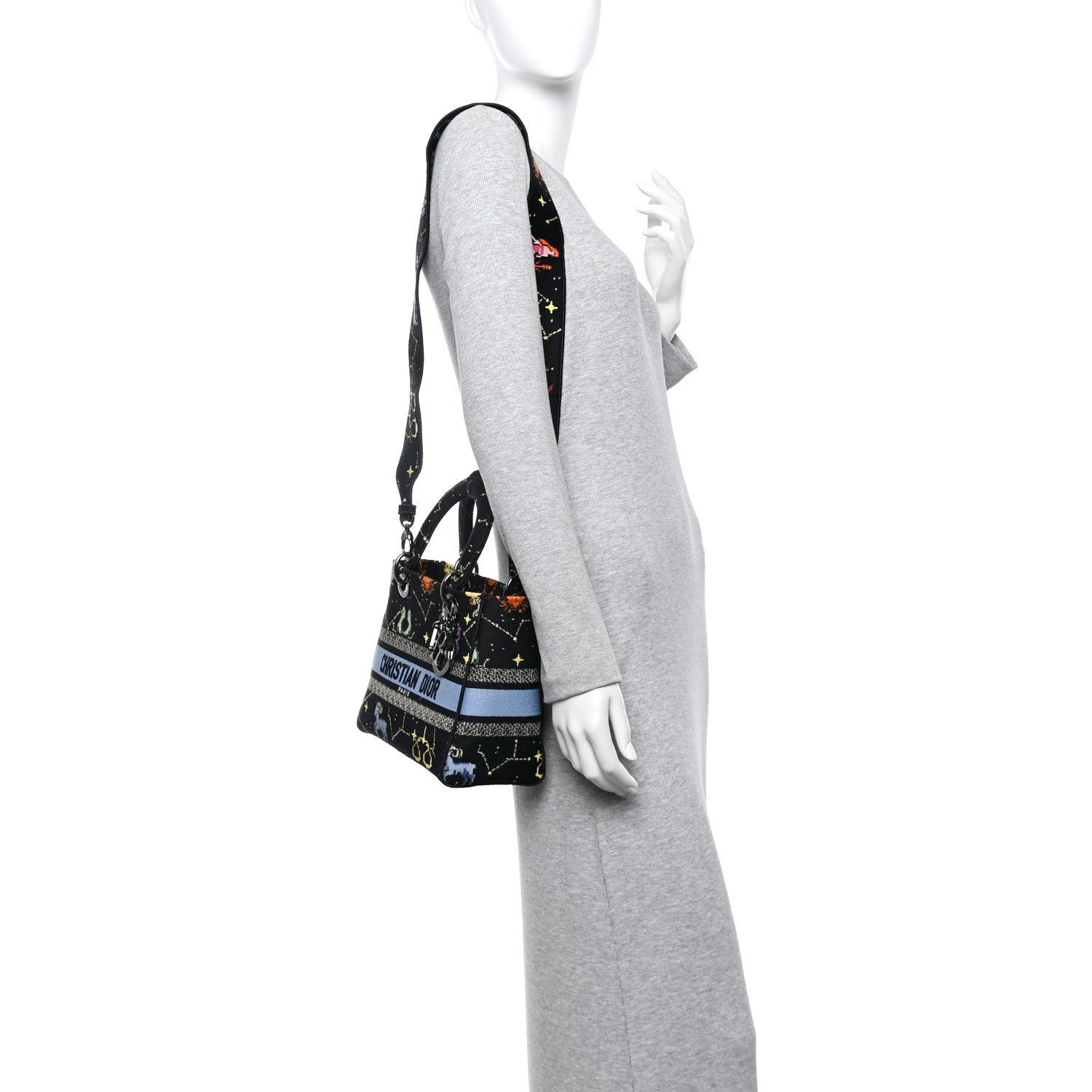 Christian Dior Canvas Pixel Zodiac Embroidered Medium Lady D-Lite Nero Multicolor