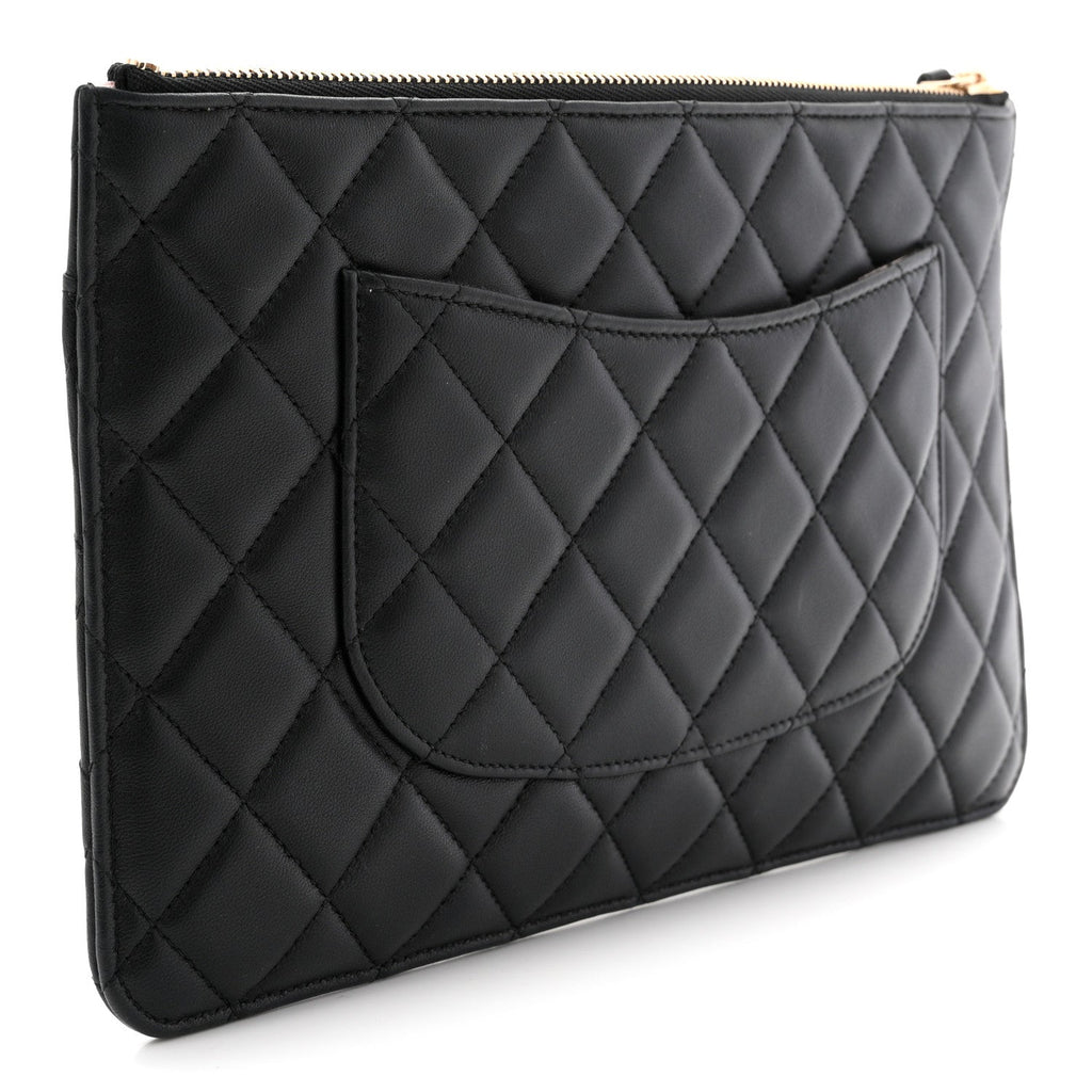 Lambskin Quilted Sunset Boulevard Pouch Case Black Pink