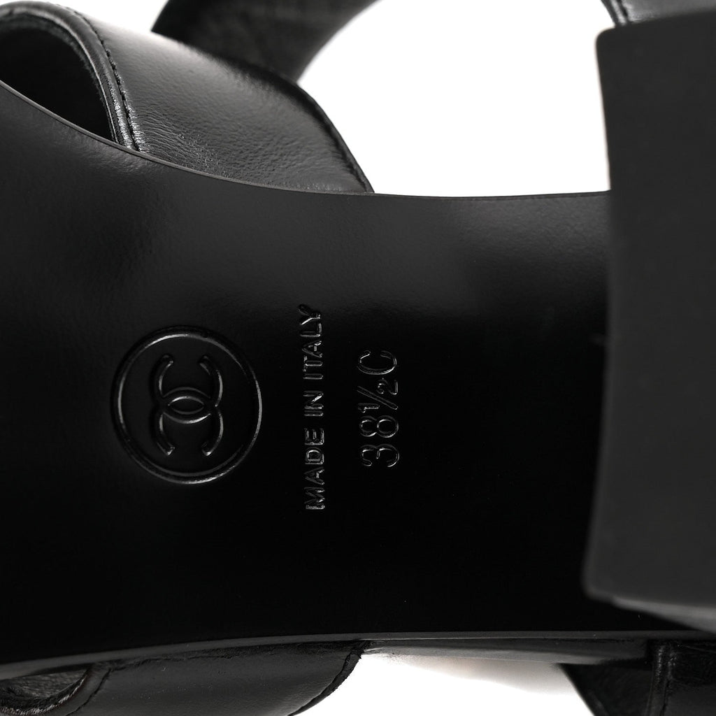 Chanel Shiny Calfskin CC Sandals 38.5 Black