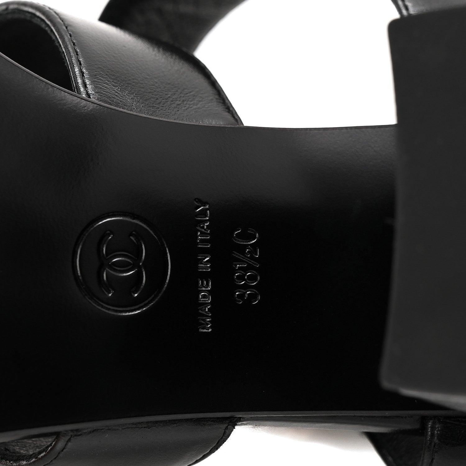 Chanel Shiny Calfskin CC Sandals 38.5 Black