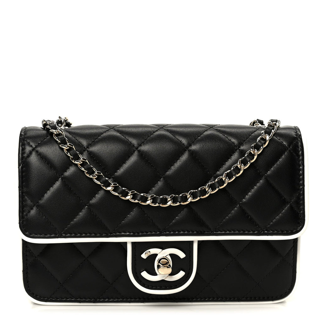 Chanel Lambskin Quilted Resin CC Mini Flap Bag Black White