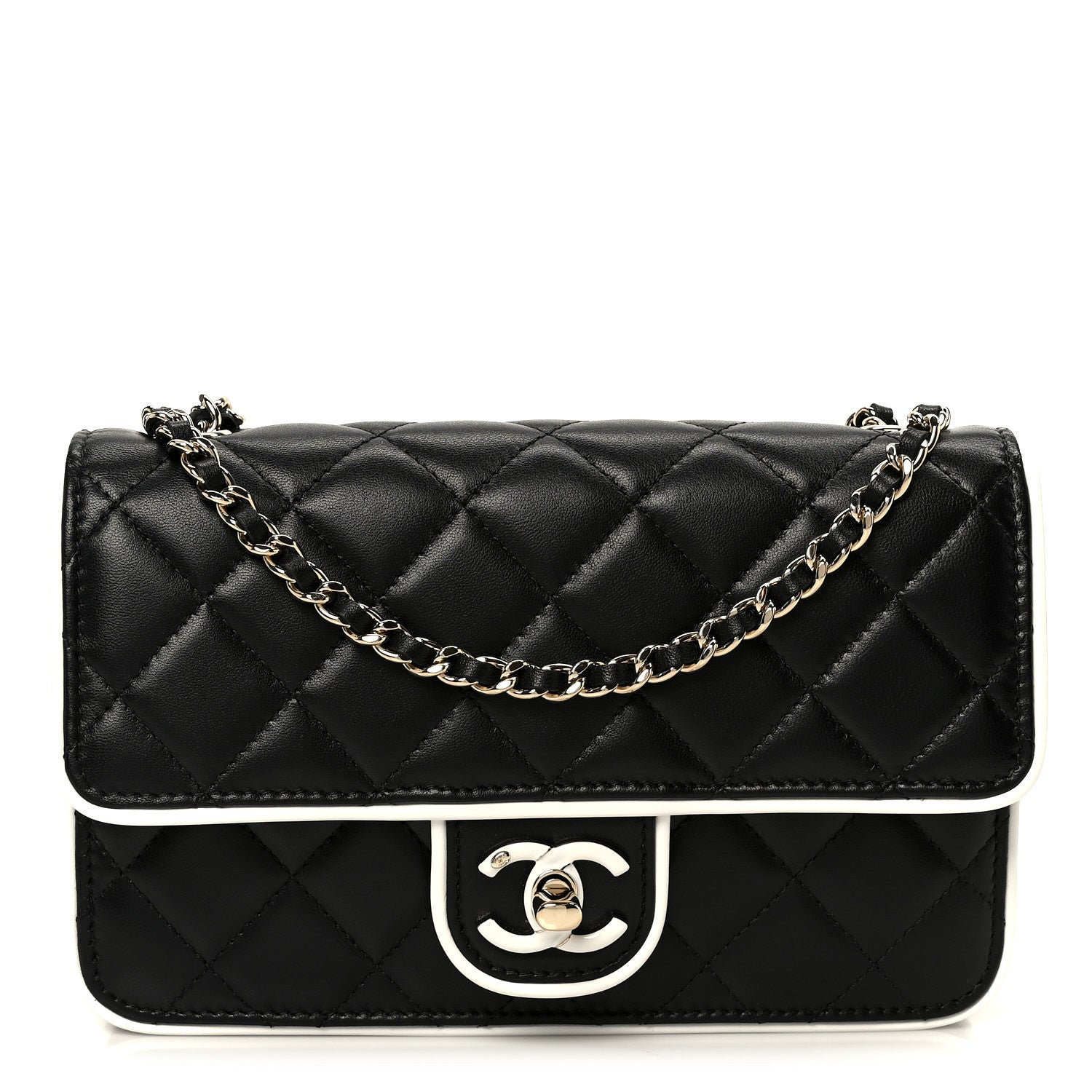 Chanel Lambskin Quilted Resin CC Mini Flap Bag Black White
