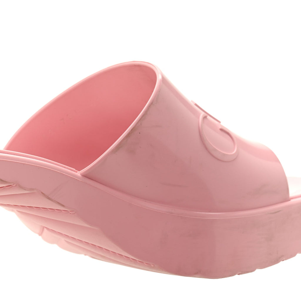 Gucci Rubber Gucci Logo Womens Platform 20/60mm Slide Sandals 41 Wild Rose