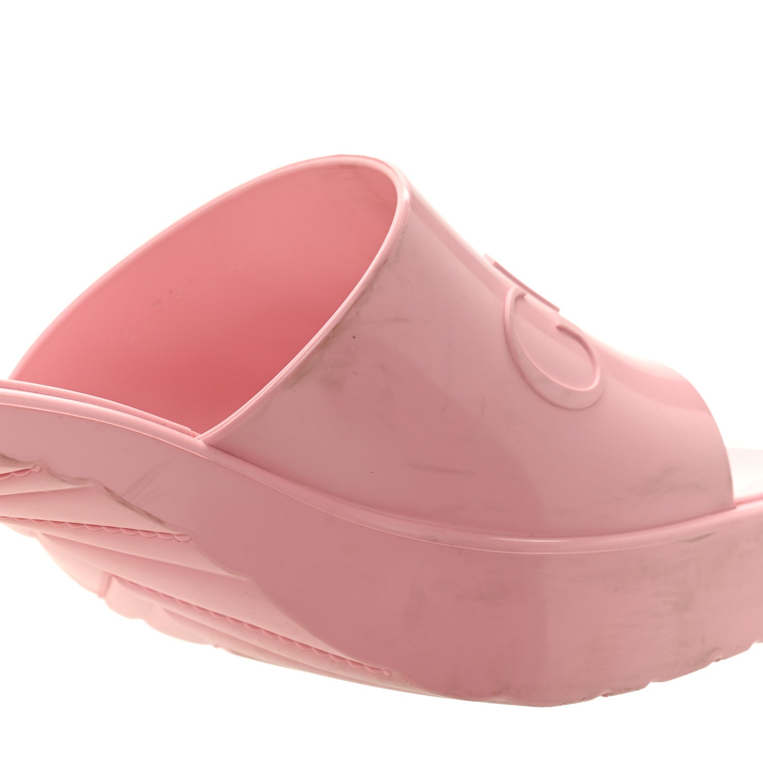 Gucci Rubber Gucci Logo Womens Platform 20/60mm Slide Sandals 41 Wild Rose