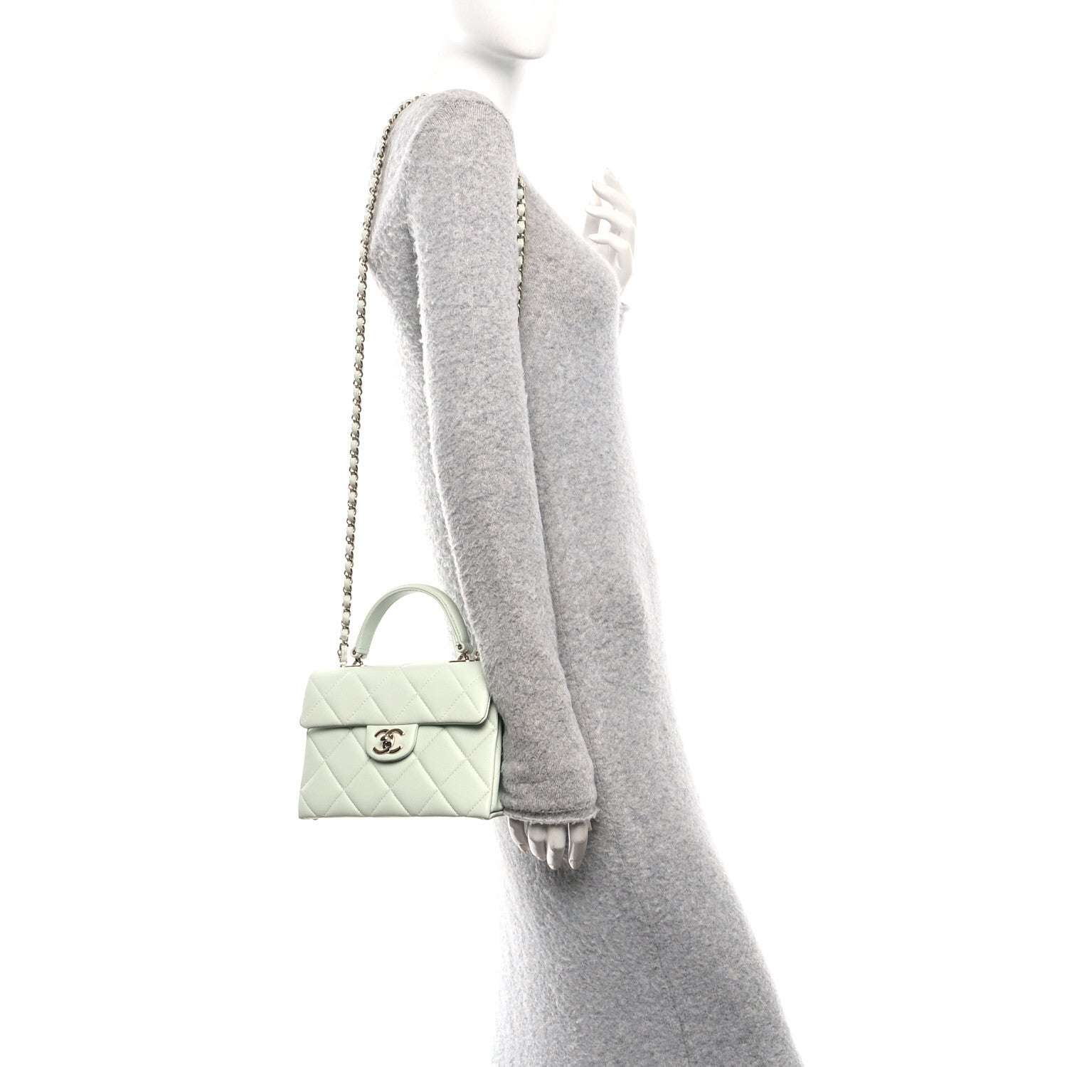 Chanel Caviar Quilted Retro Medium Twist Top Handle Clutch Light Green