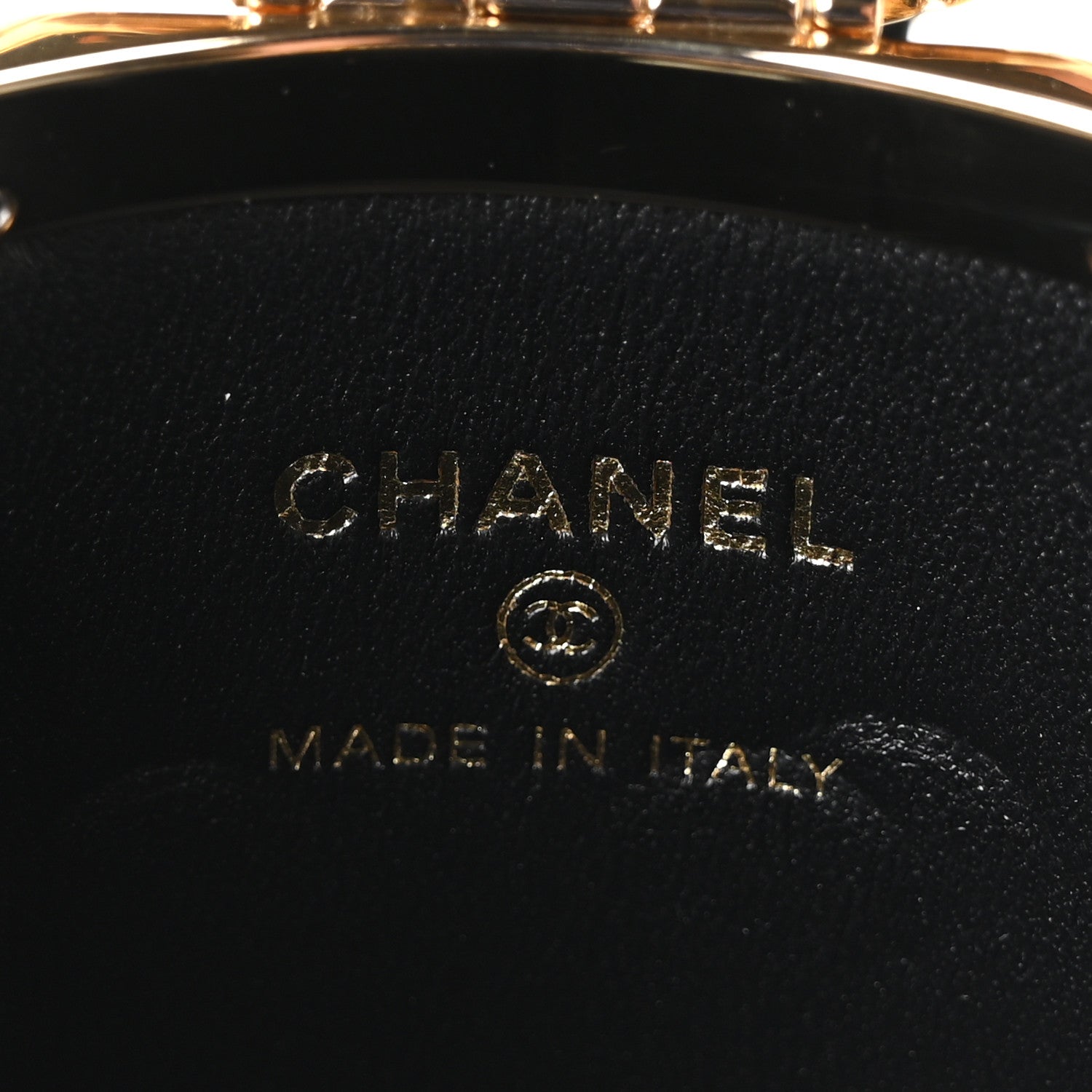 Chanel Metal Lambskin Quilted Mini Lock Frame Vanity Clutch Black