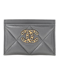 Chanel Shiny Goatskin Quilted Chanel 19 Card Holder Dark Grey