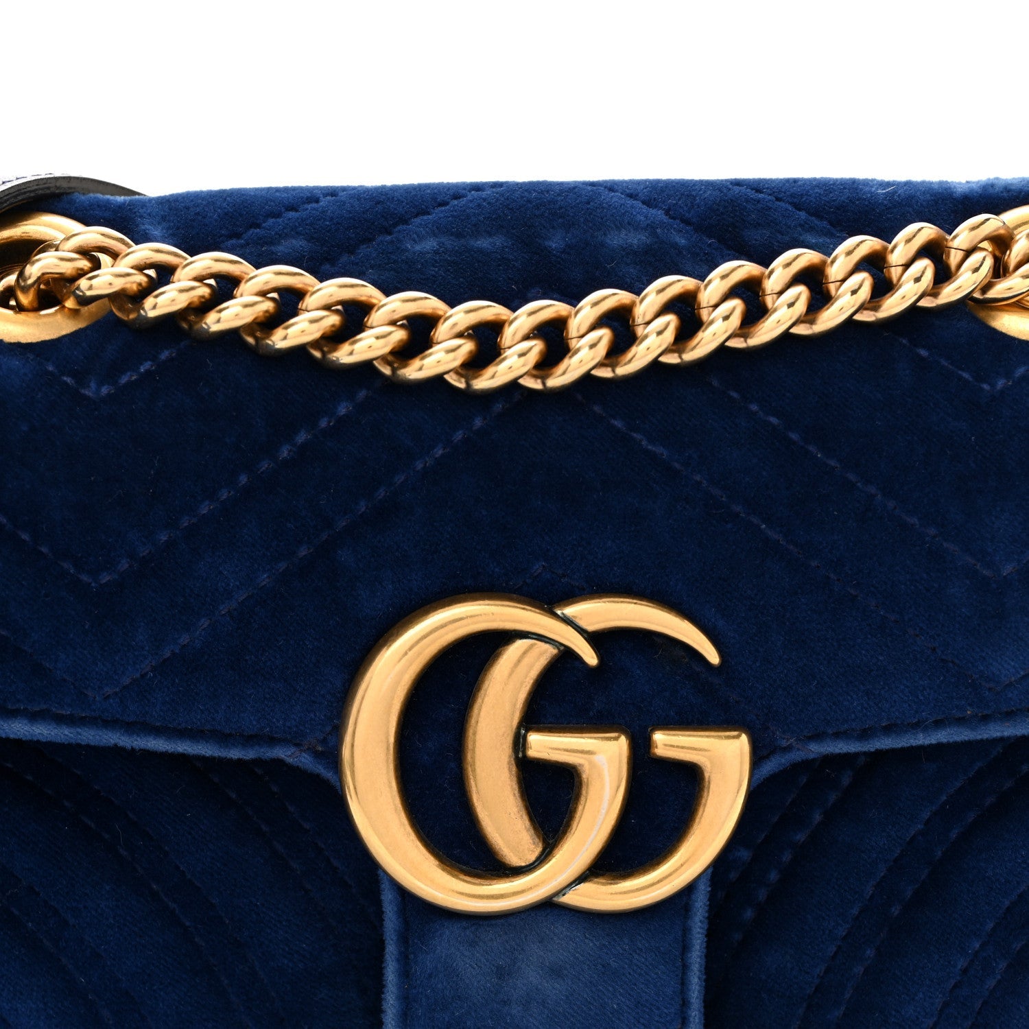 Gucci Velvet Matelasse Mini GG Marmont Shoulder Bag Cobalt Blue