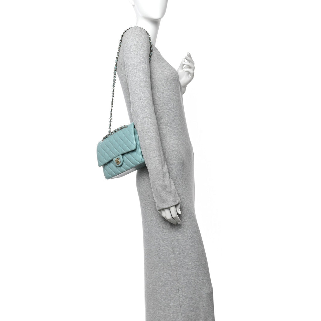 Chanel Caviar Quilted Medium Double Flap Light Blue