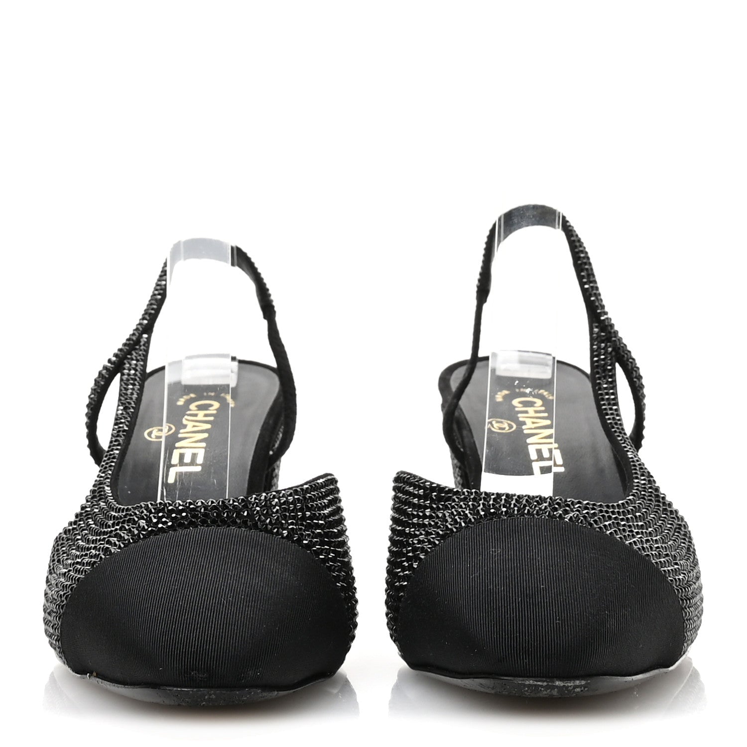 Chanel Strass Grosgrain Cap Toe CC Slingback Pumps 39 Black