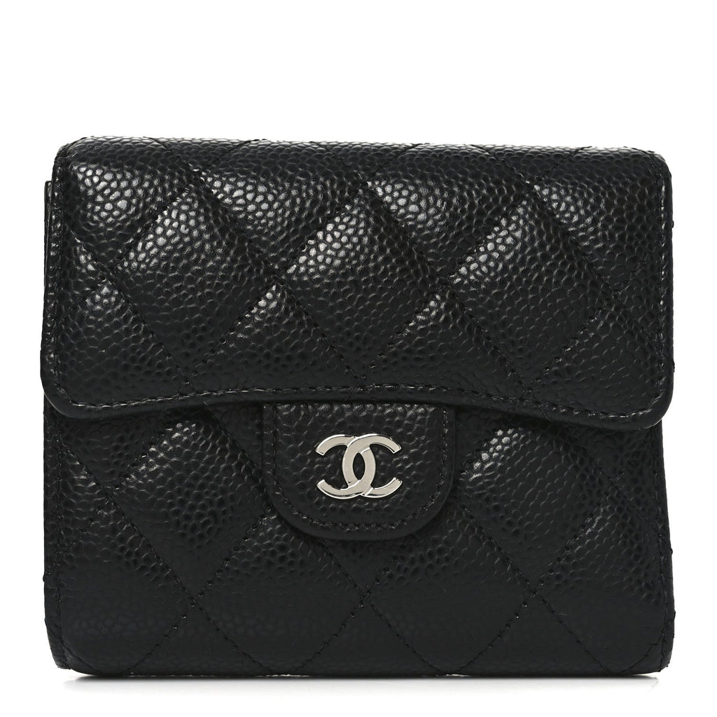 Caviar Quilted Compact Flap Wallet Black