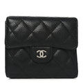 Caviar Quilted Compact Flap Wallet Black