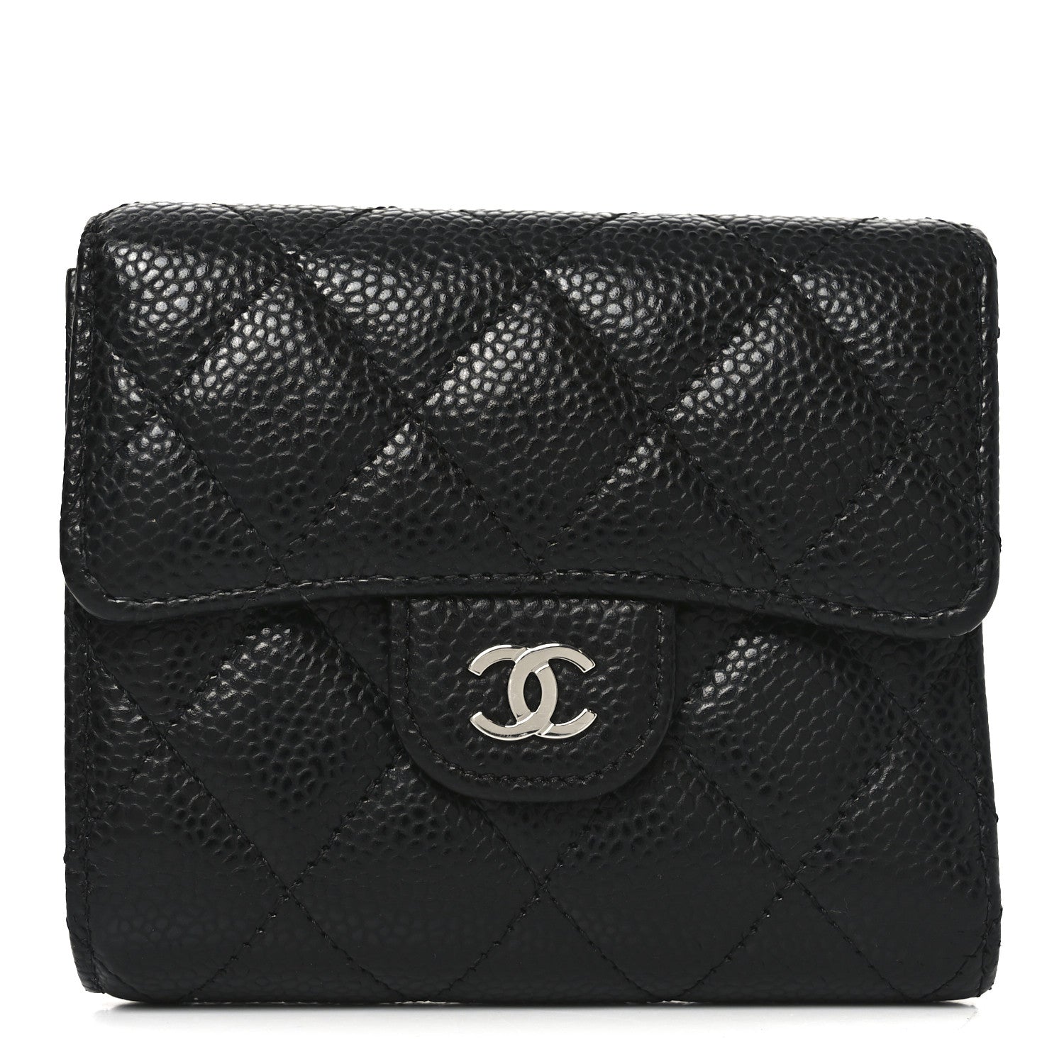 Caviar Quilted Compact Flap Wallet Black