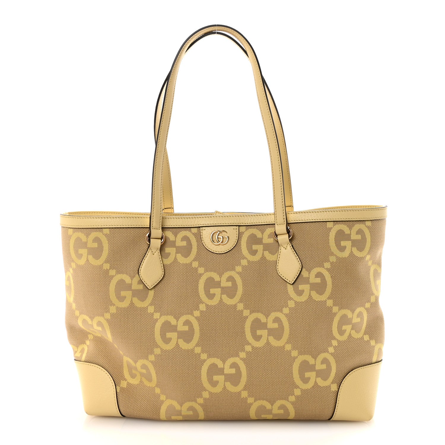 Gucci Monogram Jumbo GG Textured Dollar Calfskin Medium Ophidia Shopping Tote Beige Banana