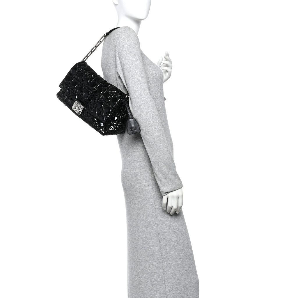 Christian Dior Patent Cannage New Lock Flap Black